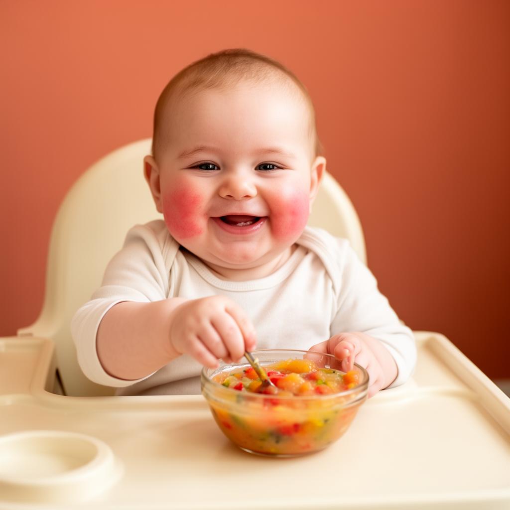 Happy baby enjoying healthy homemade food